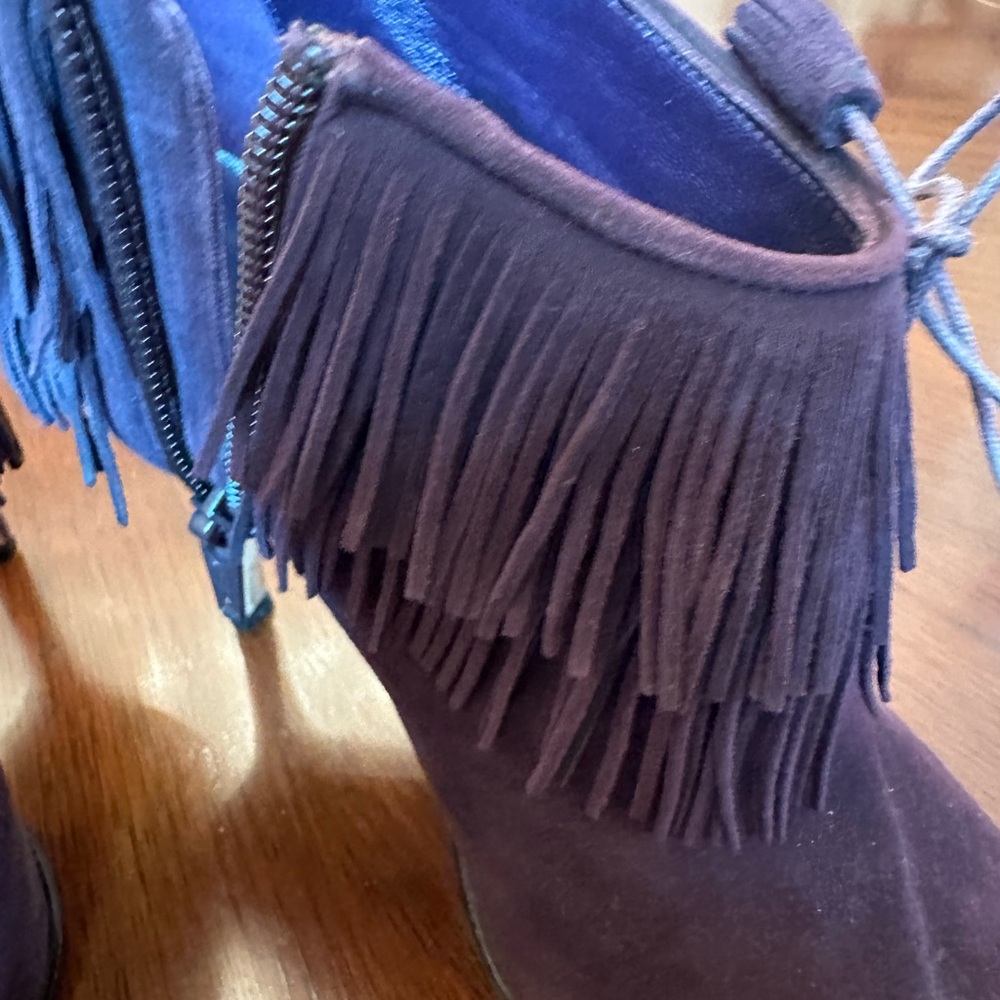 Manolo Blahnik Suede Fringe Ankle Booties | Peep Toe | Made in Italy | Size 38 - Picture 6 of 13